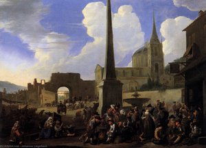 Crowd In The Piazza Del Popolo In Rome — Johannes Lingelbach, Baroque