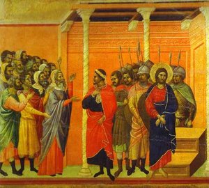Maestó (back, Central Panel), Jesus Accused By The Pharisees — Duccio Di Buoninsegna, Gothic Art