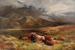 Highland Cattle, Near A Scottish Mountain Loch — Louis Bosworth Hurt
