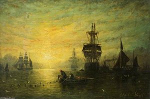 Sunset With Boats