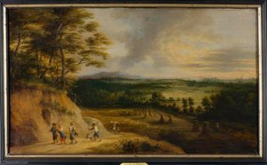 Paysage d'été avec moissonneurs