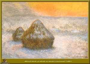 Meule Sous La Neige Au Soleil Couchant — Claude Monet