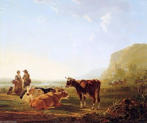 Landscape With Resting Cows Sun — Abraham Van Strij
