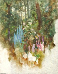 Lupins And Roses In A Garden — Benjamin Haughton