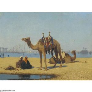 Camels By The Nile — Charles Théodore Frère Dit Frère Bey