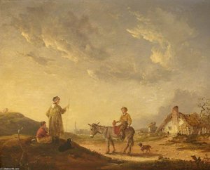 Gossip By The Wayside — Edmund Bristow, 18th Century Landscape Painting