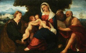 The Holy Family, With Saint Catherine, The Infant Saint John, And Saint Mark — Bonifazio Veronese (bonifazio De Pitati)