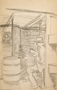 Man Reading In Ship's Cabin — John Ottis Adams