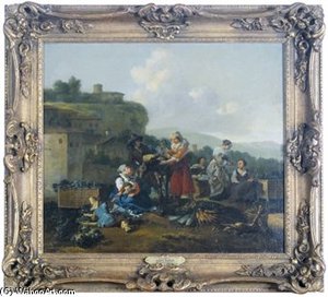 Figures At A Vegetable Market In An Italianate Landscape