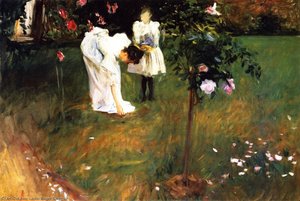 Garden Study With Lucia And Kate Millet (also Known As Mrs. Sylvester Baxter Picking Roses) — John Singer Sargent