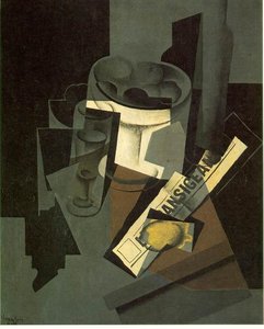 Fruit Dish, Glass And Lemon (still Life With Nerwspape) — Juan Gris