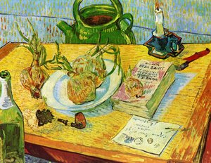 Still Life: Drawing Board, Pipe, Onions And Sealing Wax — Vincent Willem Van Gogh