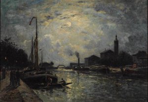 Bateaux sur le fleuve, clair de lune (titre attribué)
