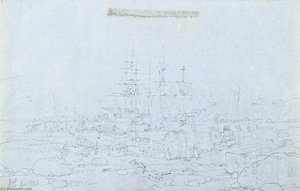 Coastal Landscape With Seamen Loading Ships — William Callow, Contemporary Realism