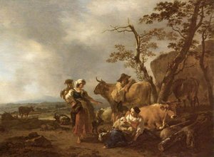 Pastoral Scene With Figures And Animals — Nicolaes Pietersz Berchem