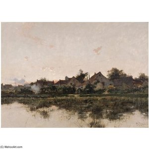 Riverside Village At Dusk — Leon Germain Pelouse