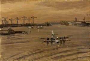 On Board An Escort Carrier Winter Dusk In Belfast Harbour Sunderland Flying Boats — Stephen Bone