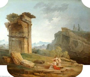Classical Landscape With Two Women Sketching — Hubert Robert