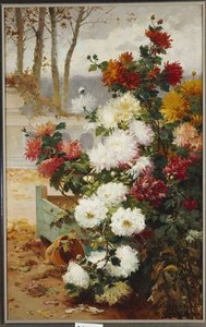 Chrysanthemums In A Walled Garden — Eugene Henri Cauchois