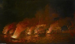 French Fire Ships Attacking The English Fleet Off Quebec — Dominic Serres