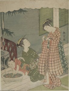 Two Girls And Small Boy With Fishbowl — Suzuki Harunobu