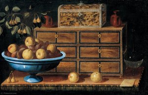 Writing Desk With A Small Chest And A Fruit Bowl — Pedro De Camprobín