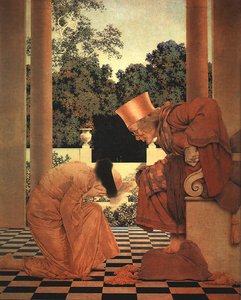 Lady Ursula Kneeling Before Pompdebile — Maxfield Parrish
