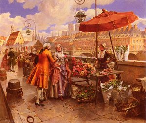 The Flowers-seller Along The Seine — Henri Victor Lesur