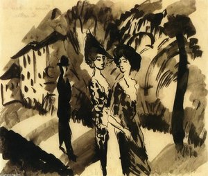 Two Women And A Man On An Avenue — August Macke