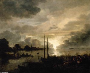 Estuary Landscape By Moonlight — Aert Van Der Neer