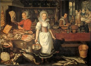 Kitchen Interior With The Parable Of The Rich Man And The Poor Lazarus. — Pieter Cornelisz Van Rijck