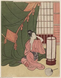 Woman Holding Her Ears During A Thunderstorm — Suzuki Harunobu