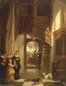 Historic Scene With A 'schutterij' In The Background