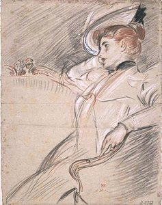 Madame Helleu Sitting In On A Sofa — Paul César Helleu