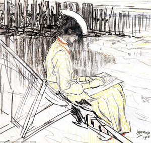 Portrait Of Emma Bellwidt On The Beach At Domburg — Jean Theodoor Toorop