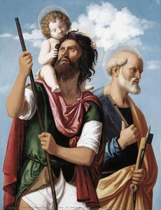 St. Christopher With The Infant Christ And St. Peter — Giovanni Battista Cima Da Conegliano