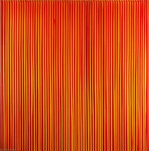 Poured Lines, Light Red, Green, Blue, Yellow, Orange, Yellow, Red — Ian Davenport, Abstract Expressionism