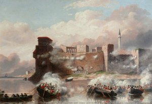The Boats Hm Frigates 'carysfort' And 'zebra' With 50 Royal Marines, Commanded By Lieutenant R. H. Harrison, Royal Marines, Attacking The Castle Of Tortosa, 25 September 1840 — Robert George Kelly