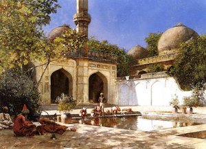 Figures In The Courtyard Of A Mosque — Edwin Lord Weeks