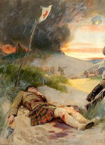 First World War A Scottish Soldier, Wearing The Kilt, Lying Wounded On A Battlefield — Ernest Board