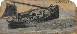 Boat With Fishermen Letting Out Nets, Pz11, The 'flying Scud' — Alfred Wallis