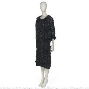 Dinner Ensemble Of Black Silk Organza Embroidered In Black Sequin Lattice Pattern — Cristóbal Balenciaga Eizaguirre, Surrealism