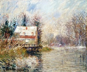 House By The Water, Snow Effect — Gustave Loiseau