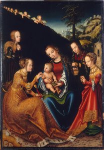 The Mystic Marriage Of Saint Catherine Of Alexandria With Saints Dorothy, Margaret And Barbara — Lucas Cranach The Elder, Northern Renaissance