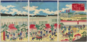 Tokyo Shinbashi Brick House And Steam Train Railway Actual Picture — Utagawa Kunitsuna Ii, Ichiransai, Sadashige