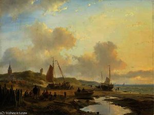 Activities On The Beach Of Scheveningen — Andreas Schelfhout