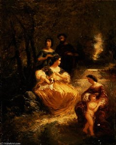 Figures By A Stream In A Woodland Glen — Adolphe Joseph Thomas Monticelli