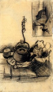 Kettle Over A Fire, And A Cottage By Night — Vincent Willem Van Gogh