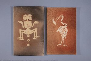 Two People Squatting And Crane With Falling Fish — Francisco Toledo
