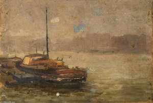 A River Scene With A Tug — Sir Alfred James Munnings